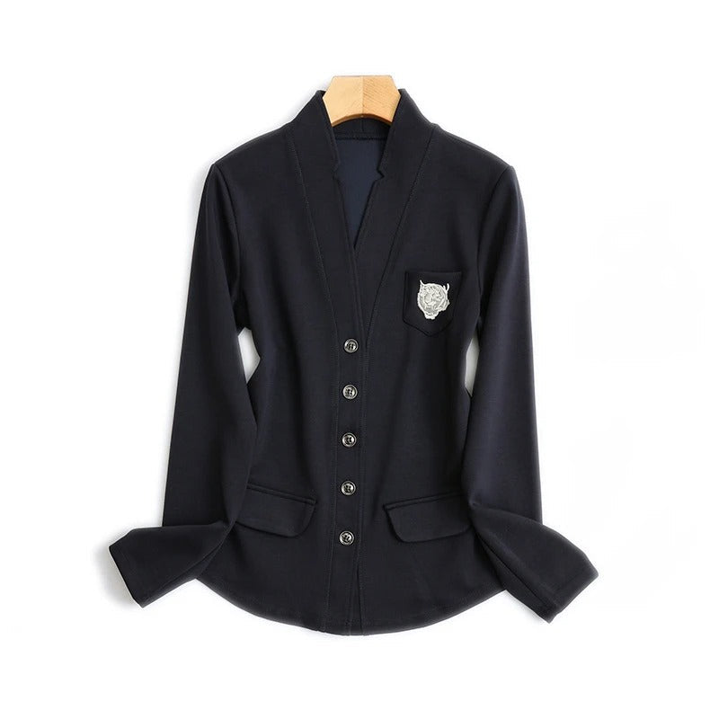 Calista Women’s Cardigan – Structured Knit with Heritage Badge Detail
