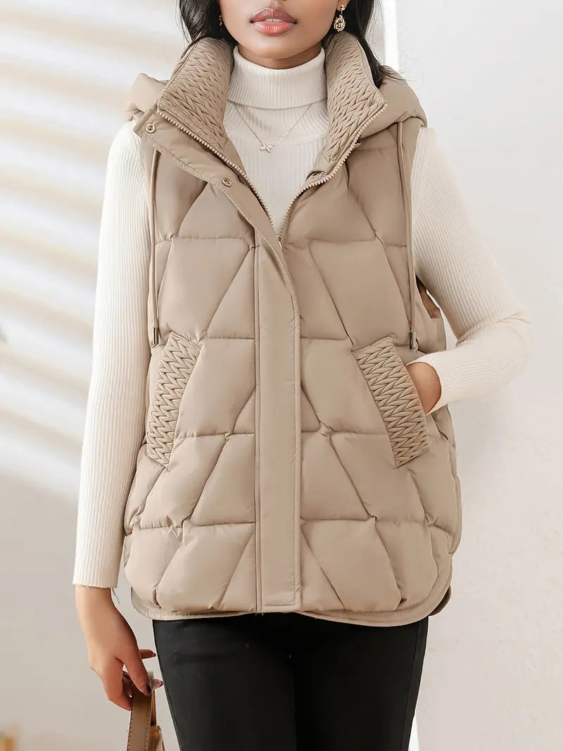 Reyna Women's Quilted Puffer Gilet – Soft-Touch Viscose with Detachable Hood