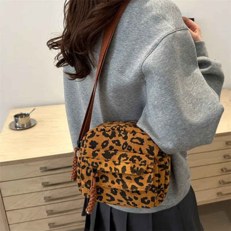 Paloma Women's Crossbody Bag – Corduroy Leopard-Print Compact Sling Bag