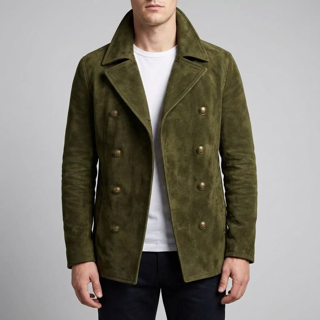Roderick Men’s Pea Coat – Tailored Suede Jacket