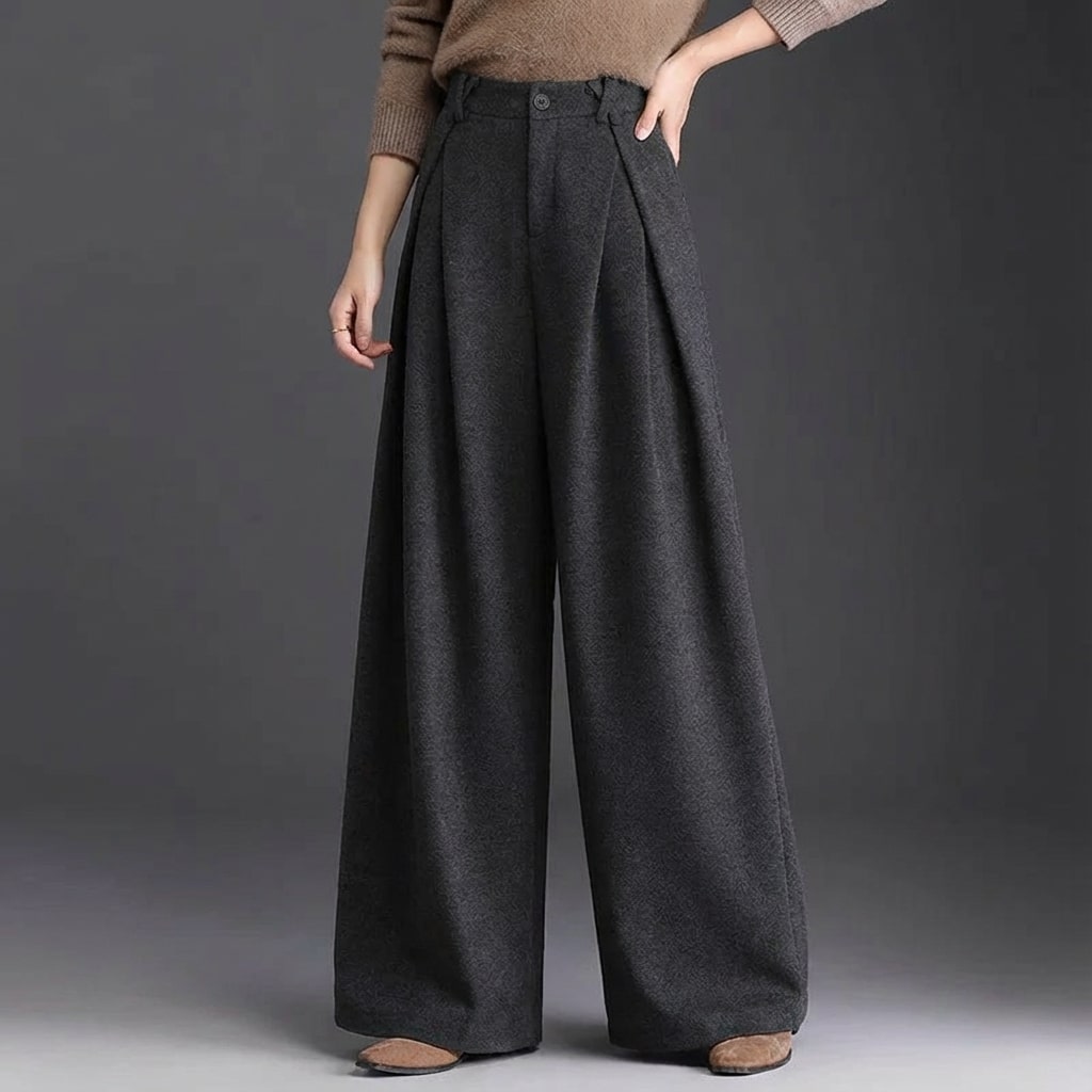 Marseille Women’s Wide-Leg Trousers – Wool-Look Pleated Pants