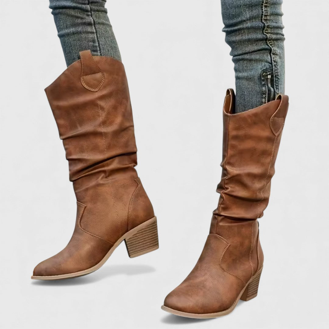 Elowen Women’s Ankle Boots – Western Slip-On Boots with Block Heel