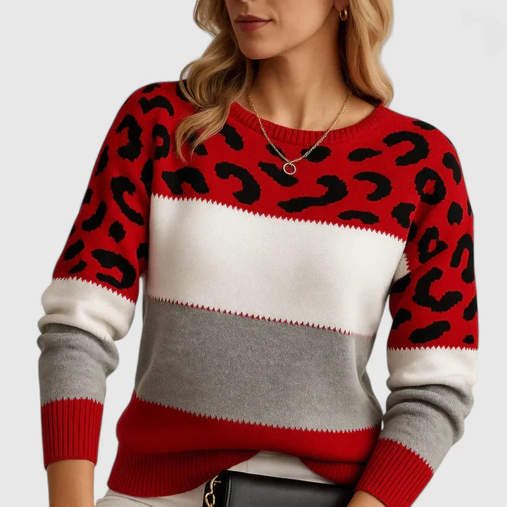 Serafina Women’s Sweater – Soft Knit Leopard Print Pullover