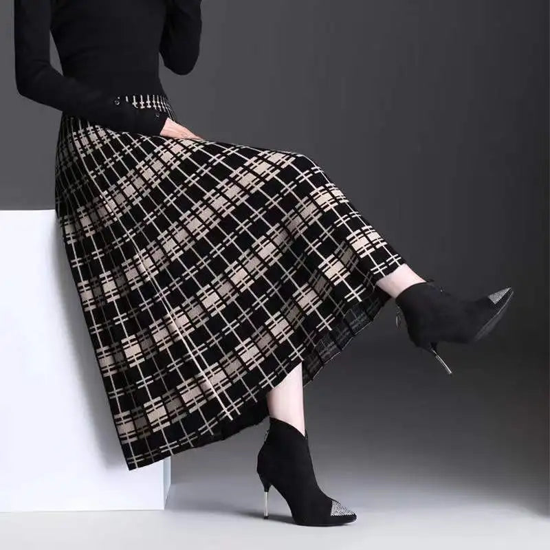 Molina Women's Pleated Midi Skirt – Stretch-Knit Cotton Blend with High-Rise Waistband