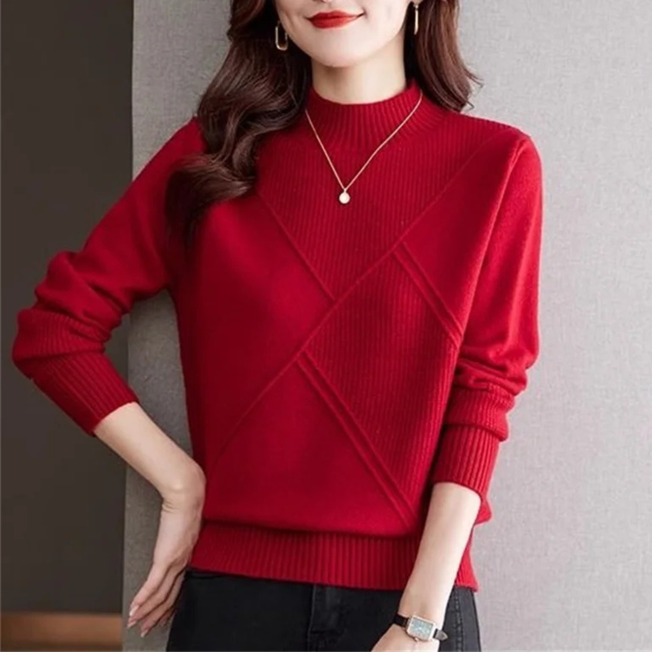 Hailey Women’s Mock Neck Sweater – Ribbed Knit Cotton-Blend Pullover
