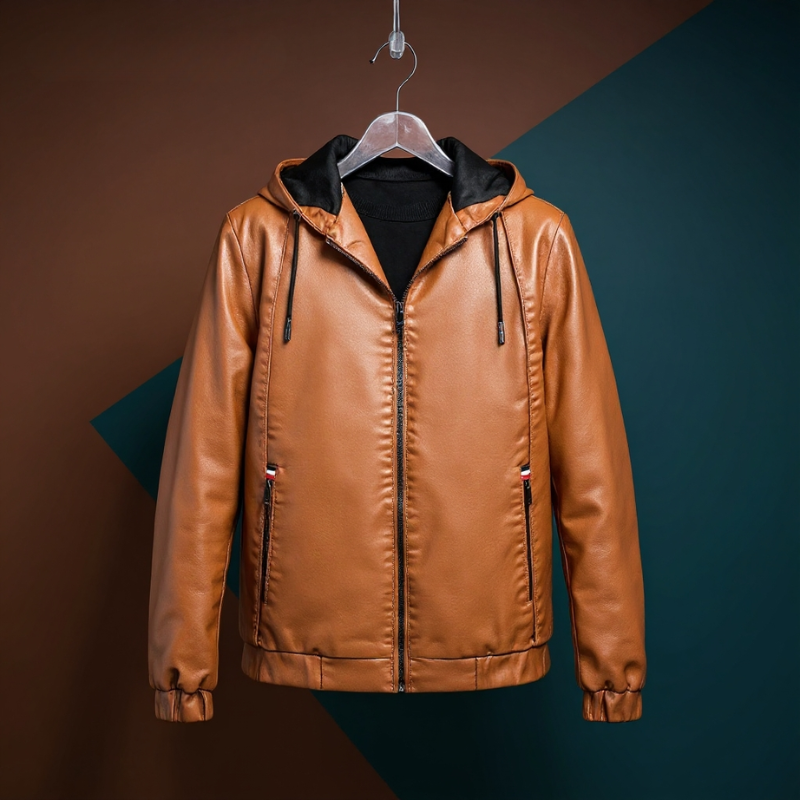 Rodrigo Men’s Leather Jacket – Hooded Zip-Up Casual Jacket
