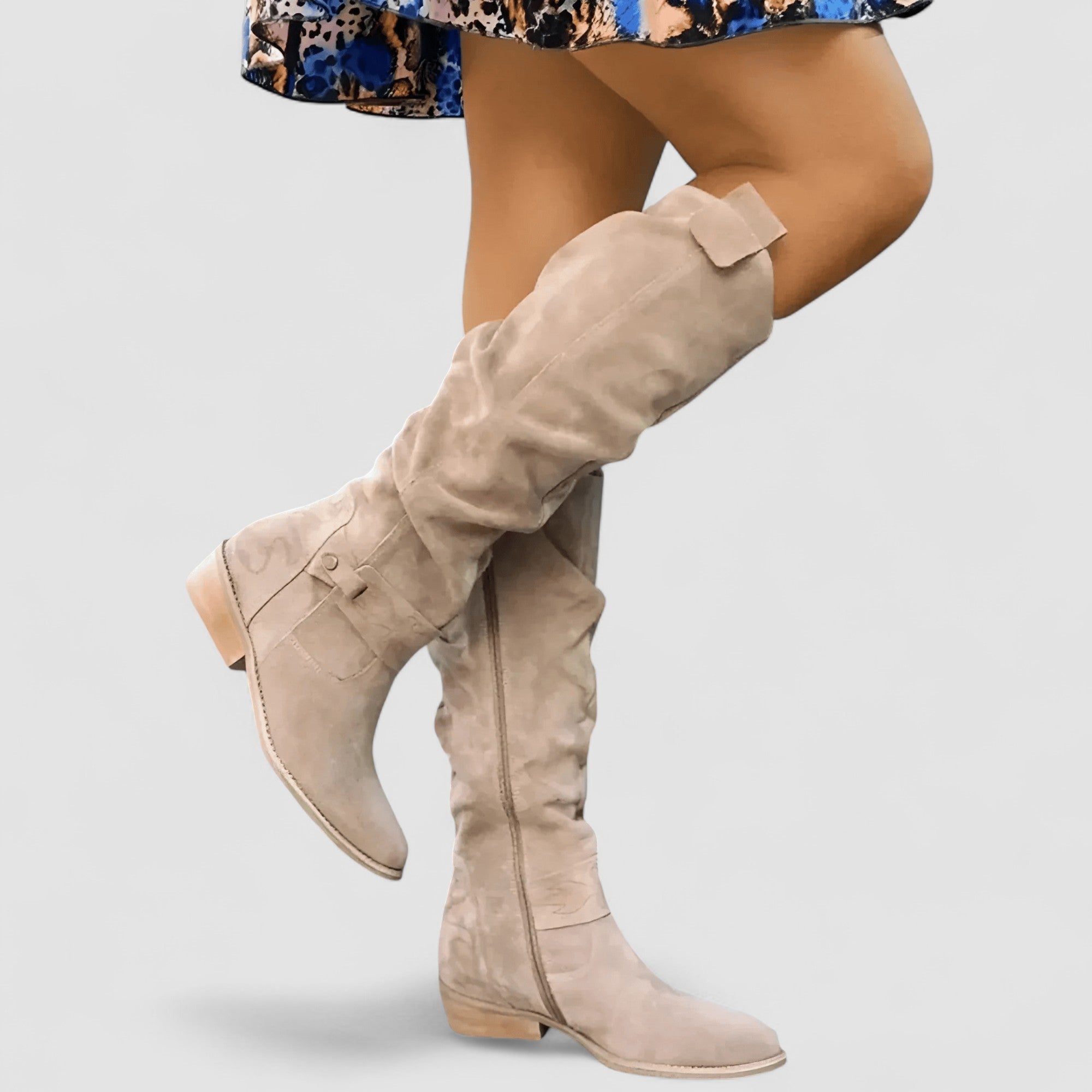 Mirella Women’s Tall Boots – Side Zip Low Heel Design