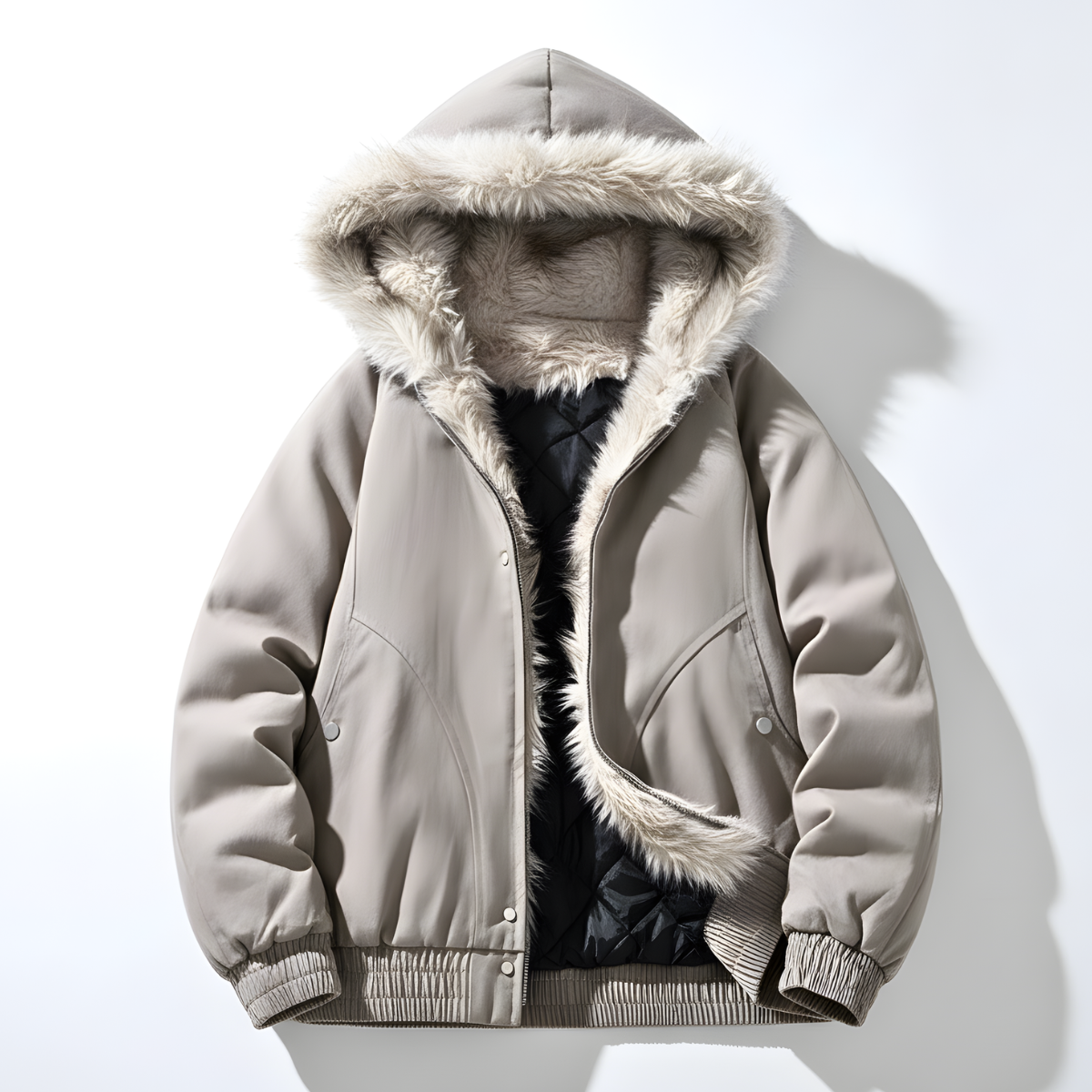 Newton Men’s Quilted Fur-Lined Hoodie – Soft Insulated Hooded Jacket