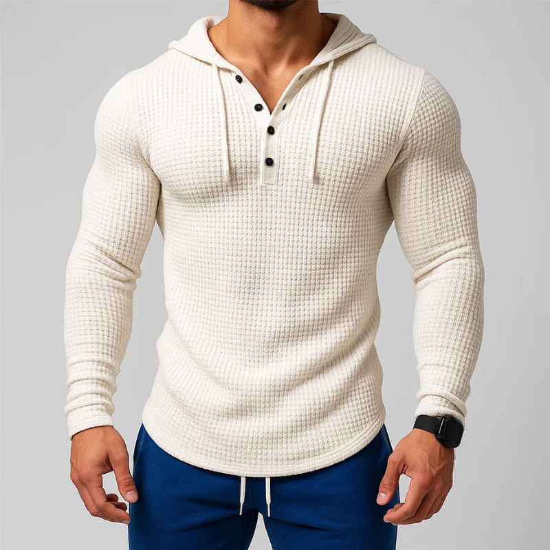 Ricardo Men’s Waffle Hoodie Pullover – Breathable Cotton Knit Sweater