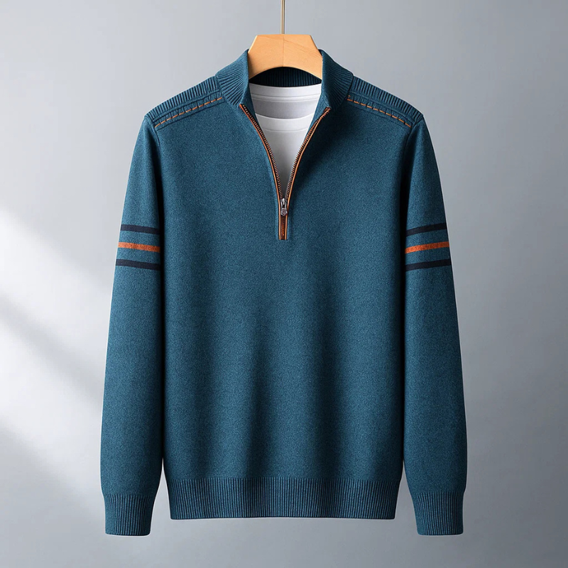 Enrique Men’s Quarter Zip Sweater – Merino Wool Blend Pullover