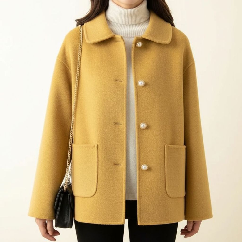 Lucia Women’s Coat – Straight Cut Design with Pearl Button Accents