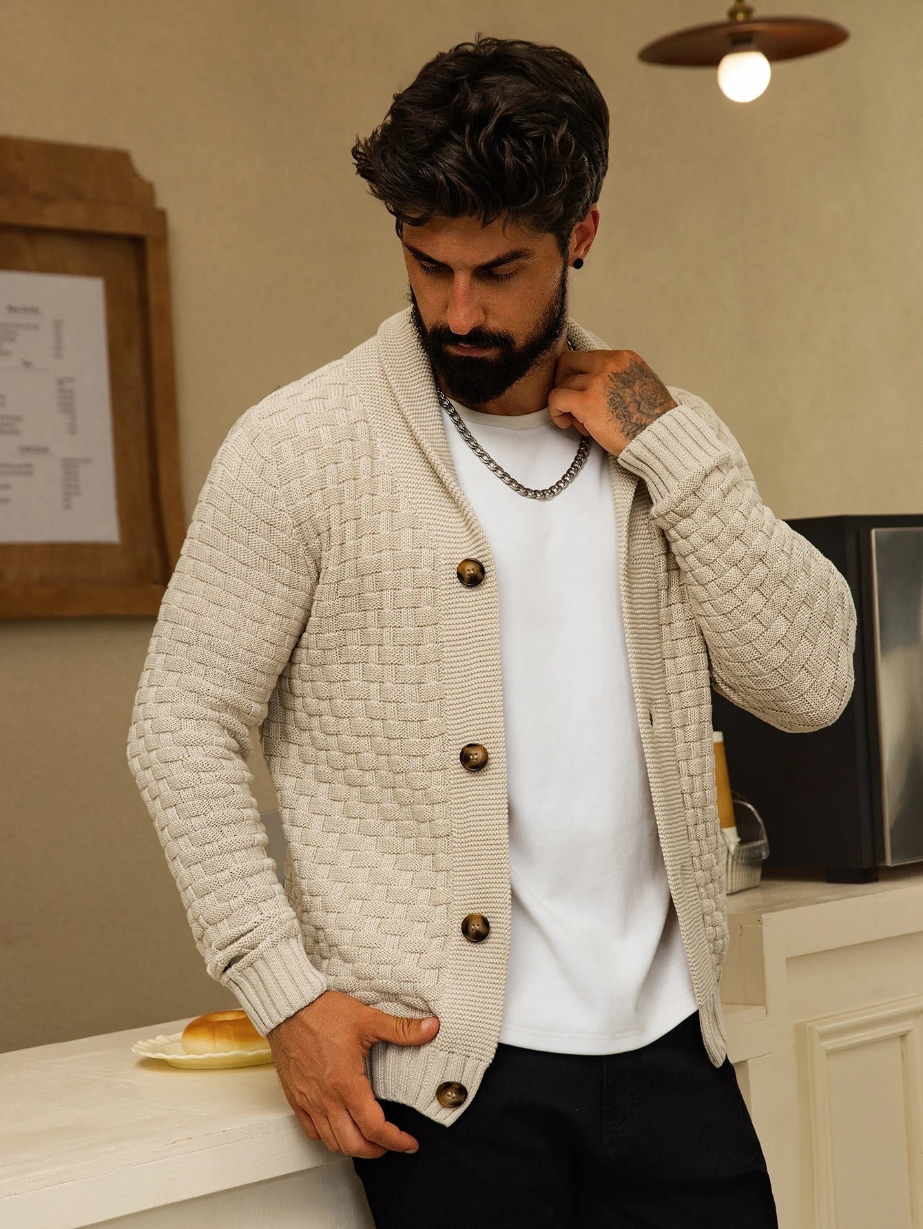 Nolan Men’s Cotton Cardigan – Heavyweight Knit with Shawl Collar