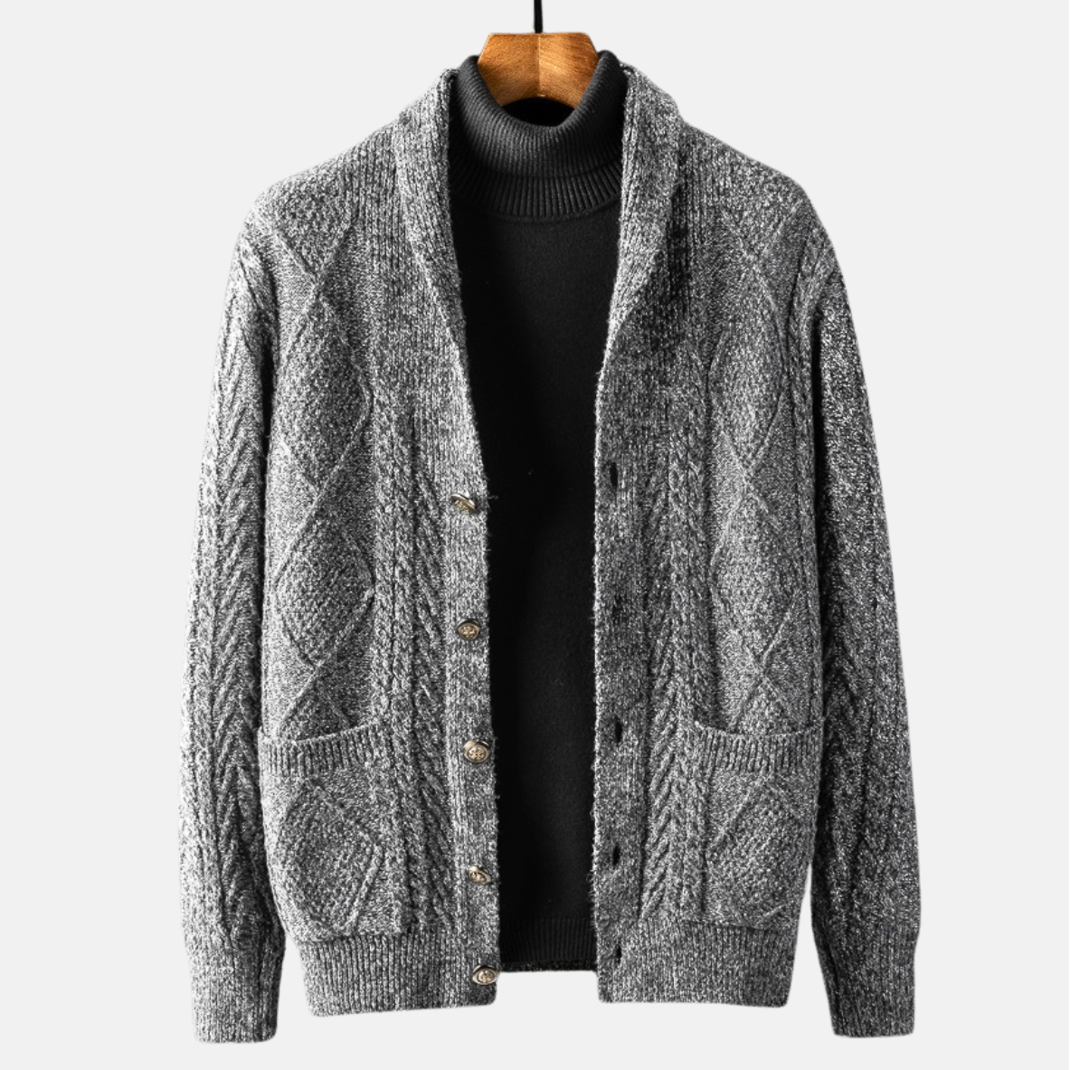 Milano Men’s Knit Cardigan – Chenille Cable Knit Sweater with Dual Pockets