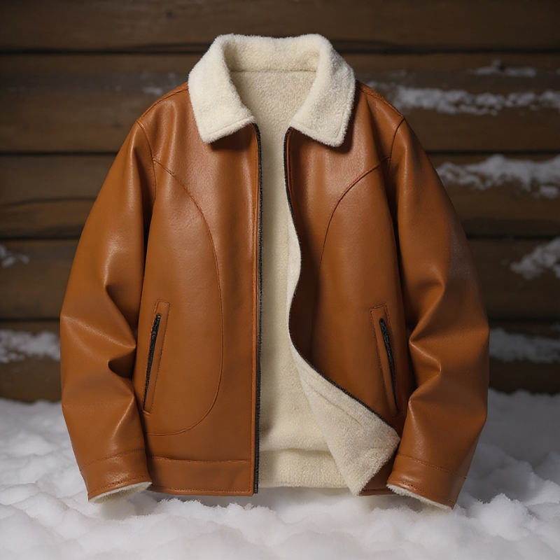 Roldan Men’s Bomber Jacket – Faux Leather with Fleece Lining