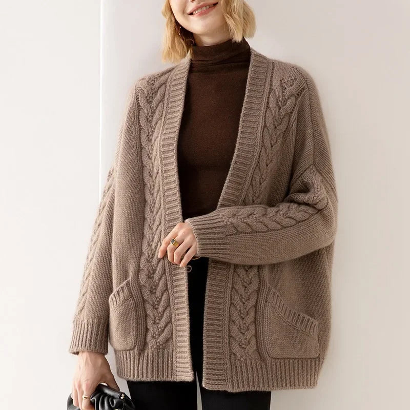 Clarita Women’s Cable Knit Cardigan – Chunky Cotton Knit