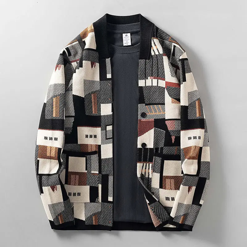 Sullivan Men’s Cardigan – Lightweight with Abstract Geometric Pattern