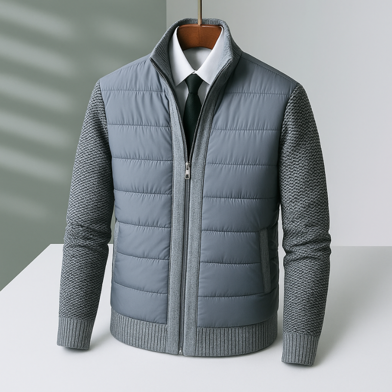 Rico Bennett Men’s Quilted Jacket – Cotton Knit Sleeves Winter Jacket