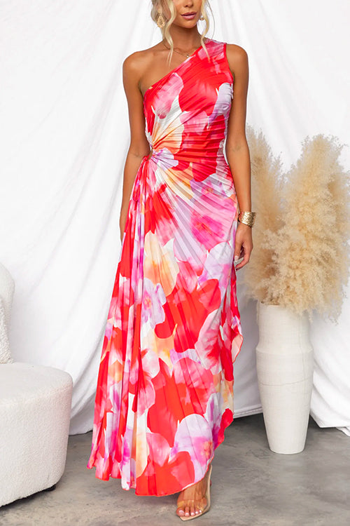 Serena One-Shoulder Maxi Dress – Pleated Detail & Asymmetric Hem
