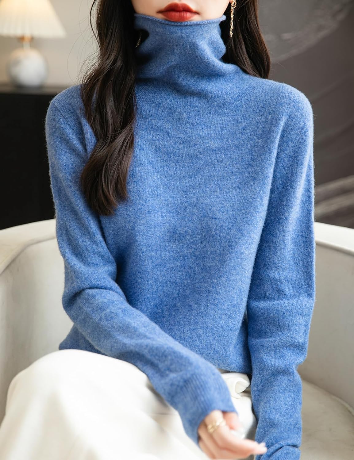 Elara Women’s Turtleneck Sweater – Merino Wool Seamless Knit Jumper