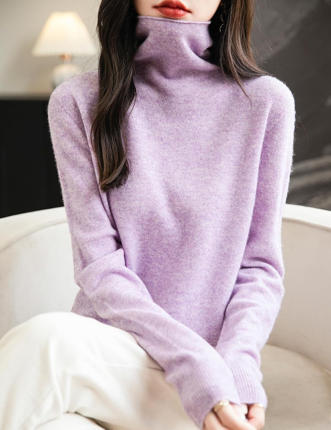 Elara Women’s Turtleneck Sweater – Merino Wool Seamless Knit Jumper