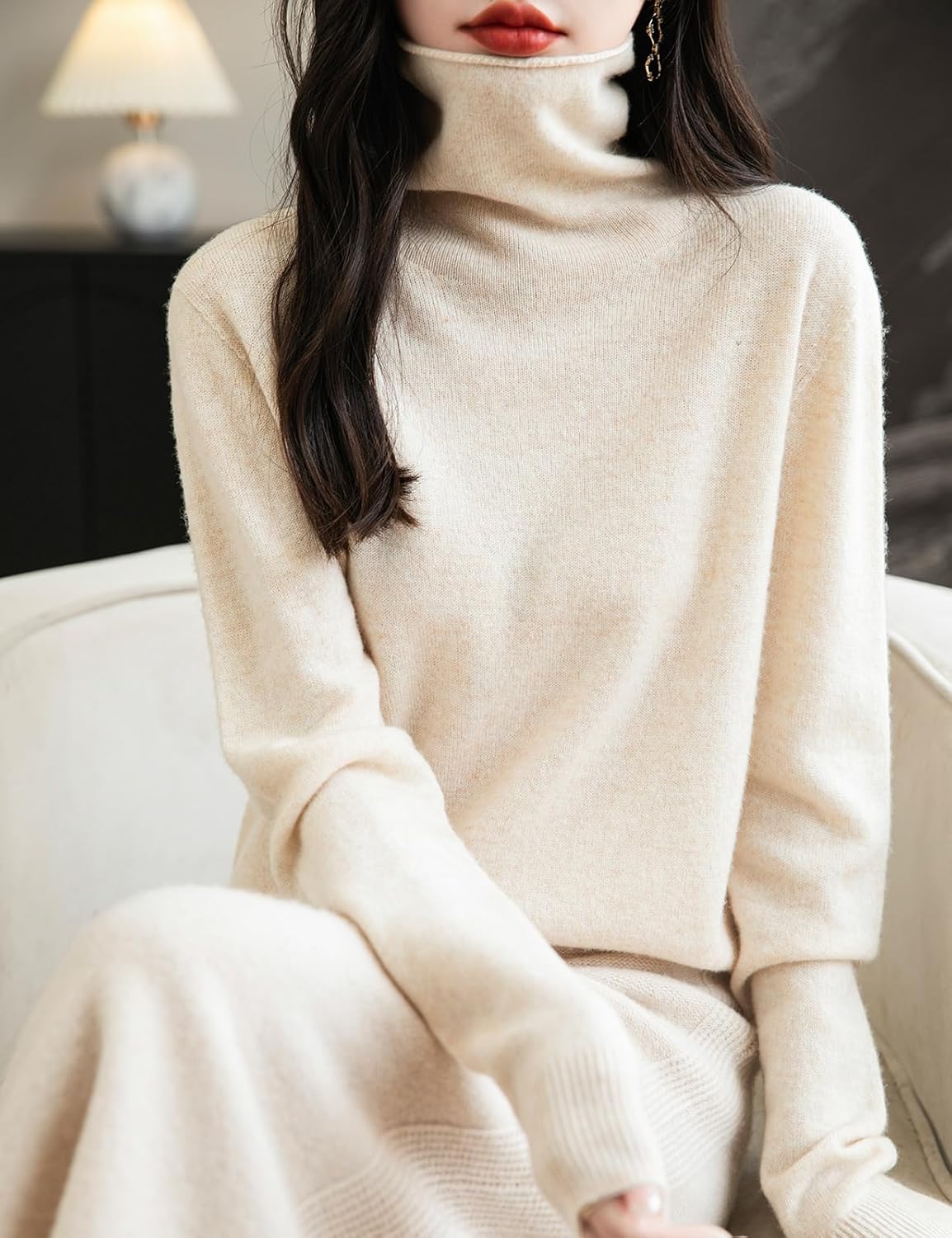 Elara Women’s Turtleneck Sweater – Merino Wool Seamless Knit Jumper