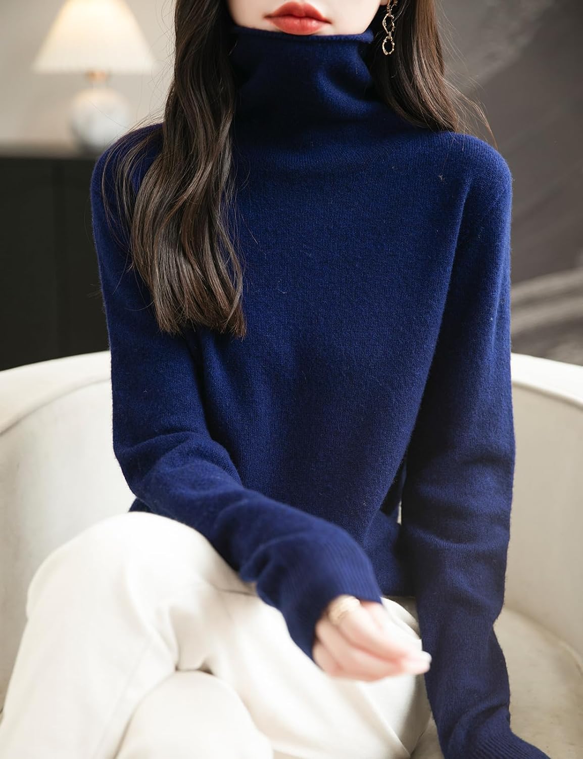 Elara Women’s Turtleneck Sweater – Merino Wool Seamless Knit Jumper