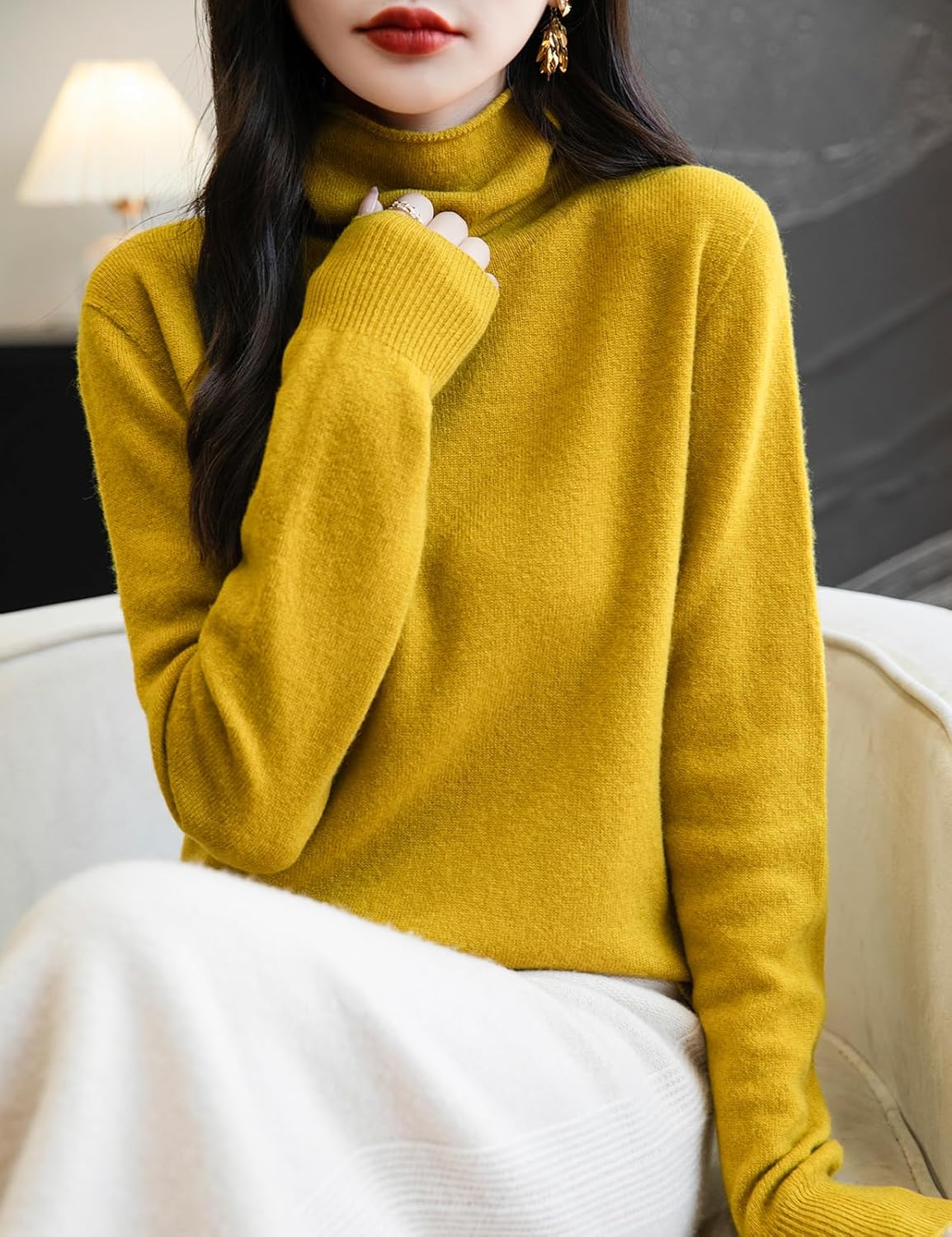 Elara Women’s Turtleneck Sweater – Merino Wool Seamless Knit Jumper