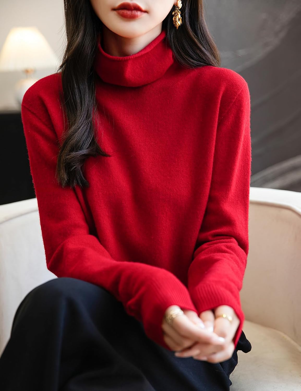 Elara Women’s Turtleneck Sweater – Merino Wool Seamless Knit Jumper