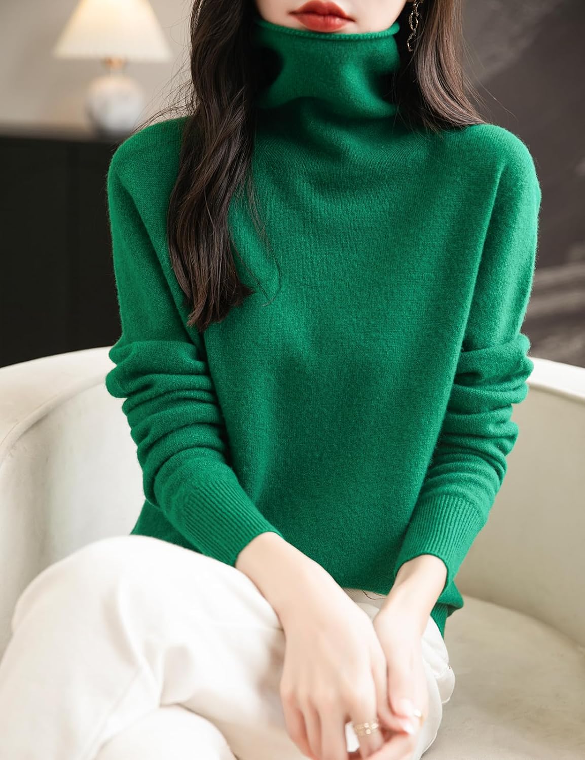 Elara Women’s Turtleneck Sweater – Merino Wool Seamless Knit Jumper