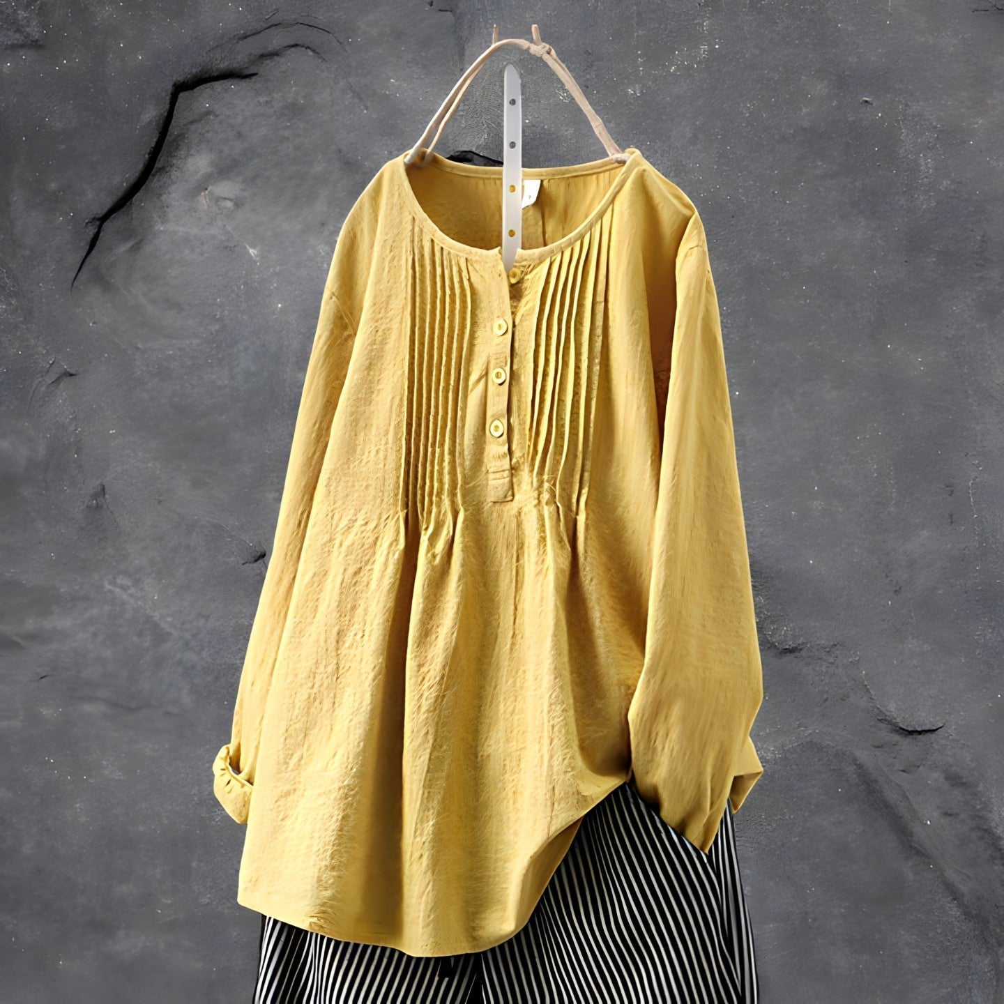 Aria Women’s Long Sleeve Blouse – Cotton Linen Pleated Top