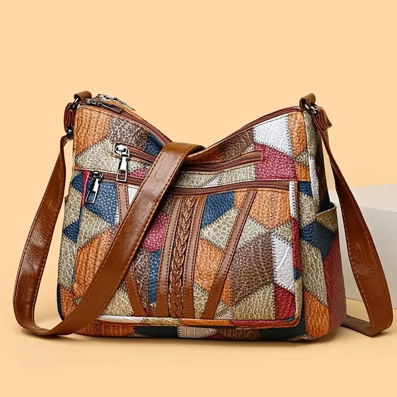 Sahara Women's Crossbody Bag – Geometric Patchwork Vegan Leather Satchel