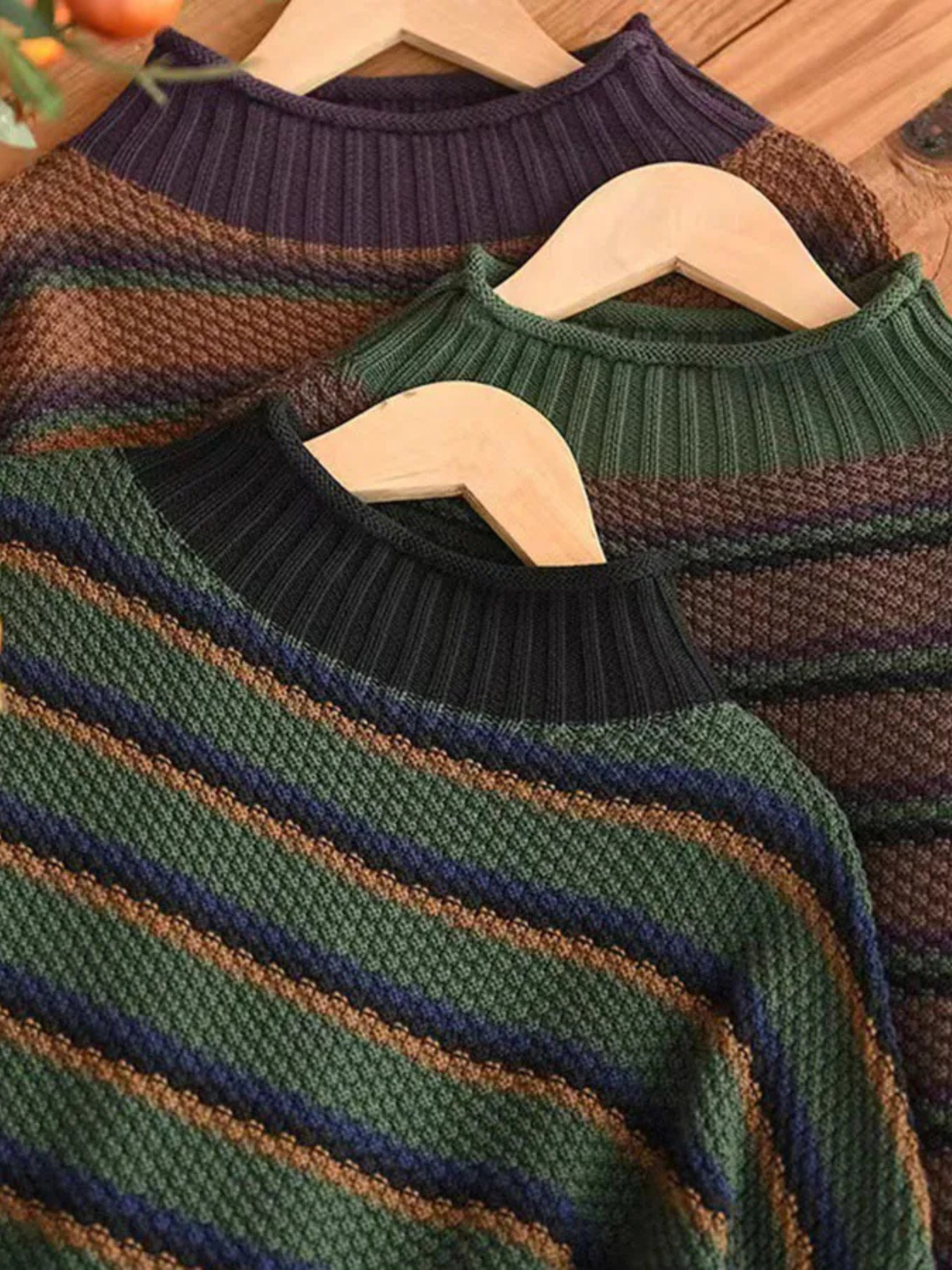 Erica Women's Cotton Sweater – -Waffle-Knit Oversized Stripe Pullover