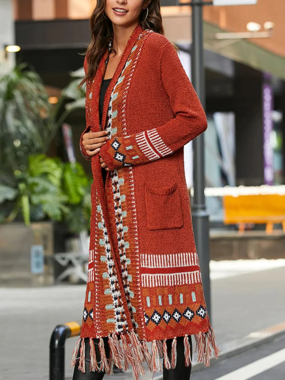 Maribel Women’s Knit Cardigan – Longline Fringe Boho Sweater