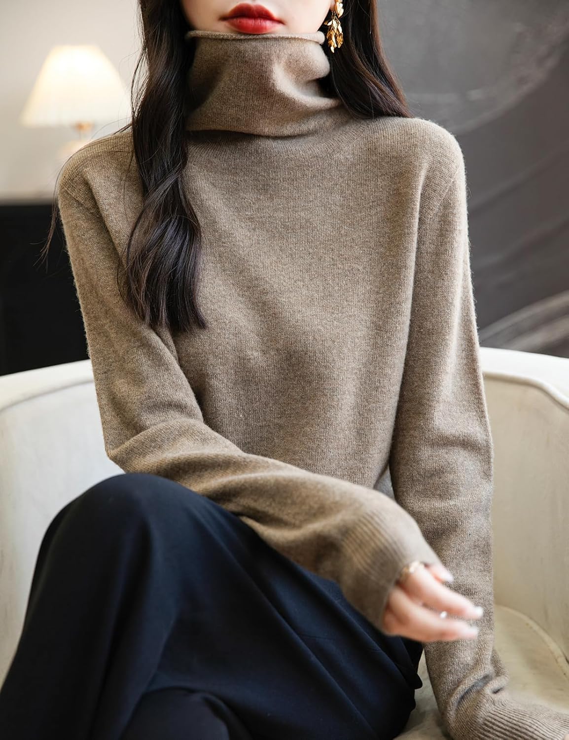 Elara Women’s Turtleneck Sweater – Merino Wool Seamless Knit Jumper