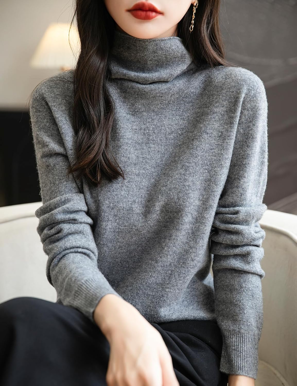 Elara Women’s Turtleneck Sweater – Merino Wool Seamless Knit Jumper