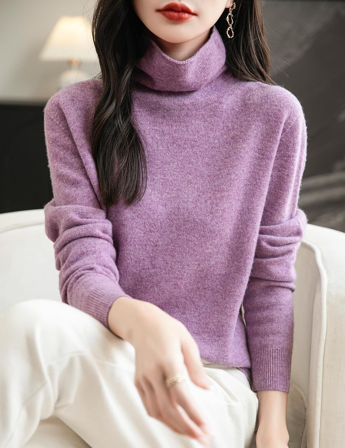 Elara Women’s Turtleneck Sweater – Merino Wool Seamless Knit Jumper