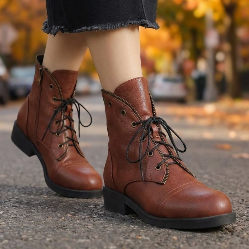 Imelda Women’s Leather Ankle Boots with Lace-Up Front and Side Zip