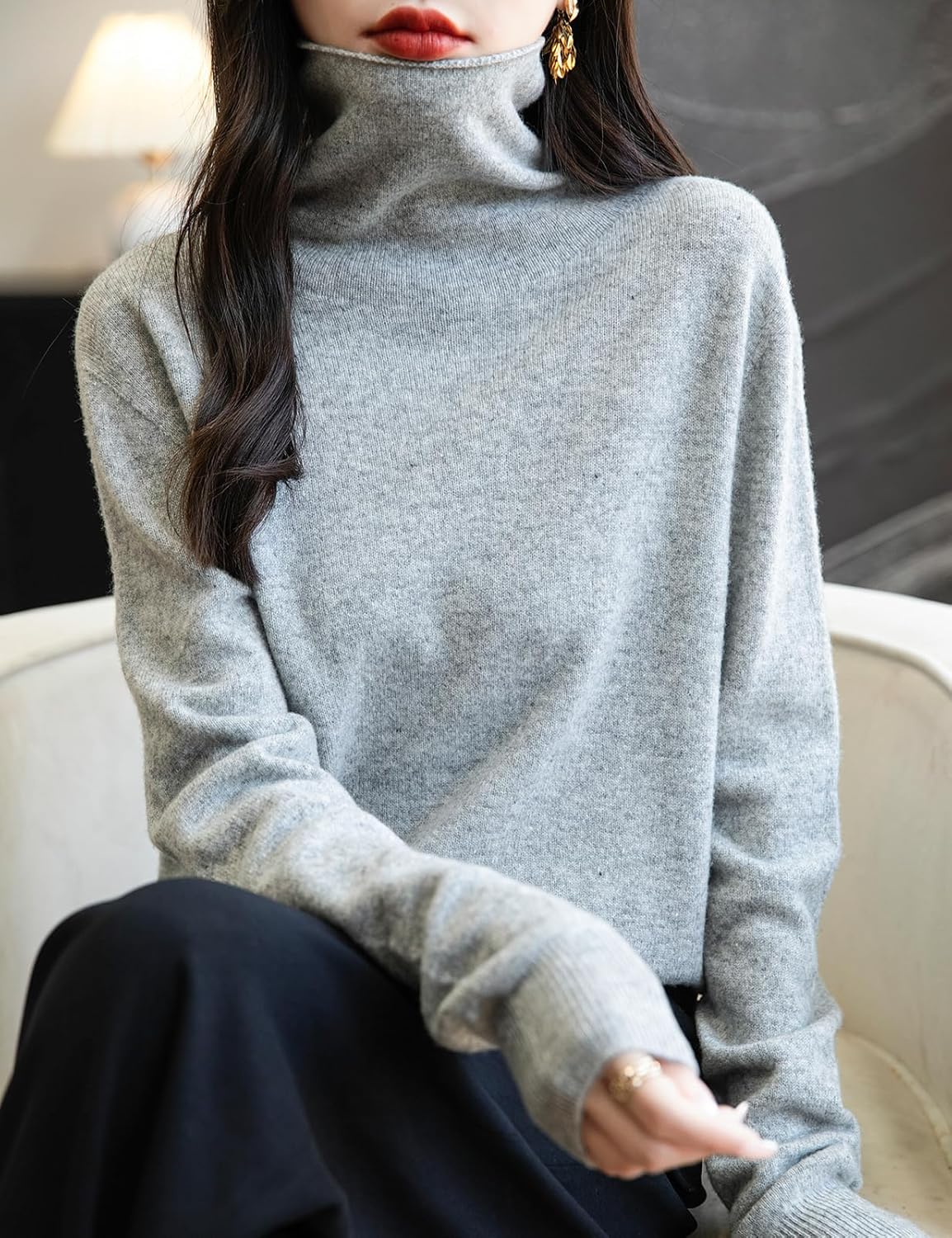 Elara Women’s Turtleneck Sweater – Merino Wool Seamless Knit Jumper