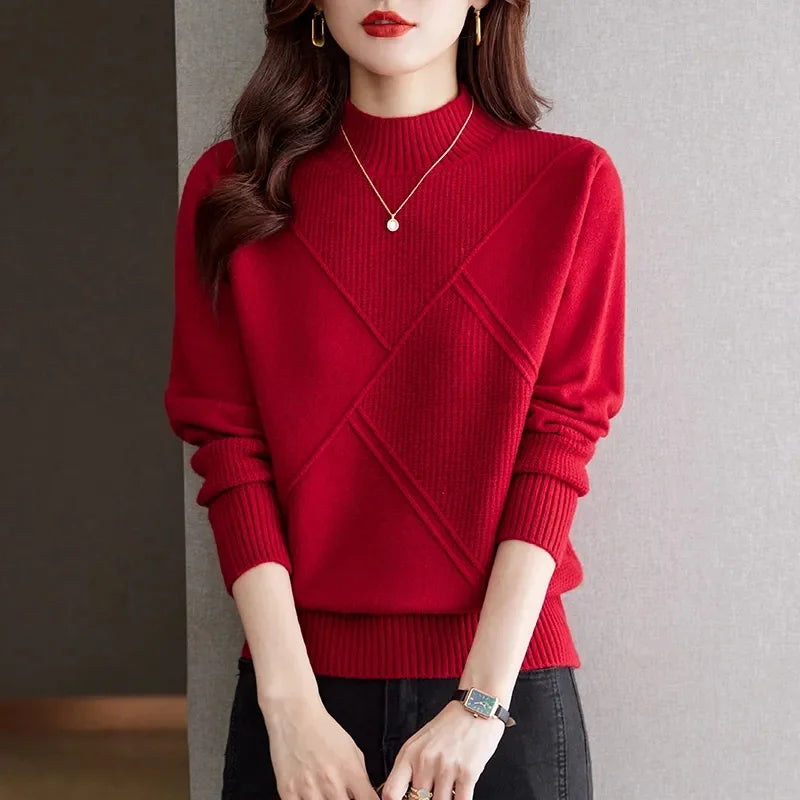 Hailey Women’s Mock Neck Sweater – Ribbed Knit Cotton-Blend Pullover