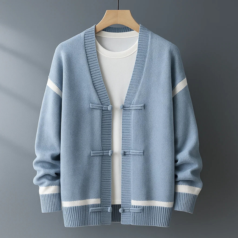 Ernesto Men's Wool Cardigan – Soft-Touch Knit with Stripe Accents