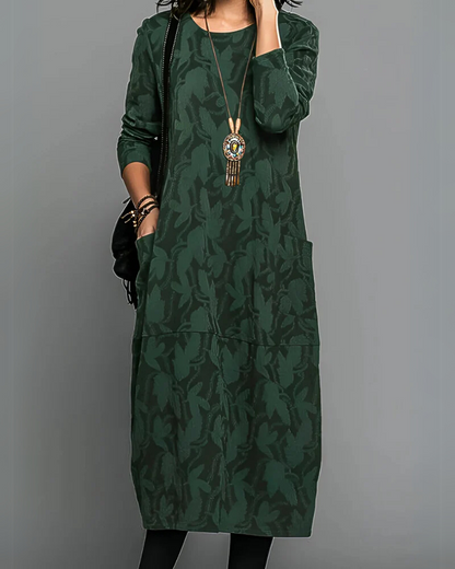 Elira Elegant Maxi Dress – Long Sleeve Winter Fit with Side Pockets
