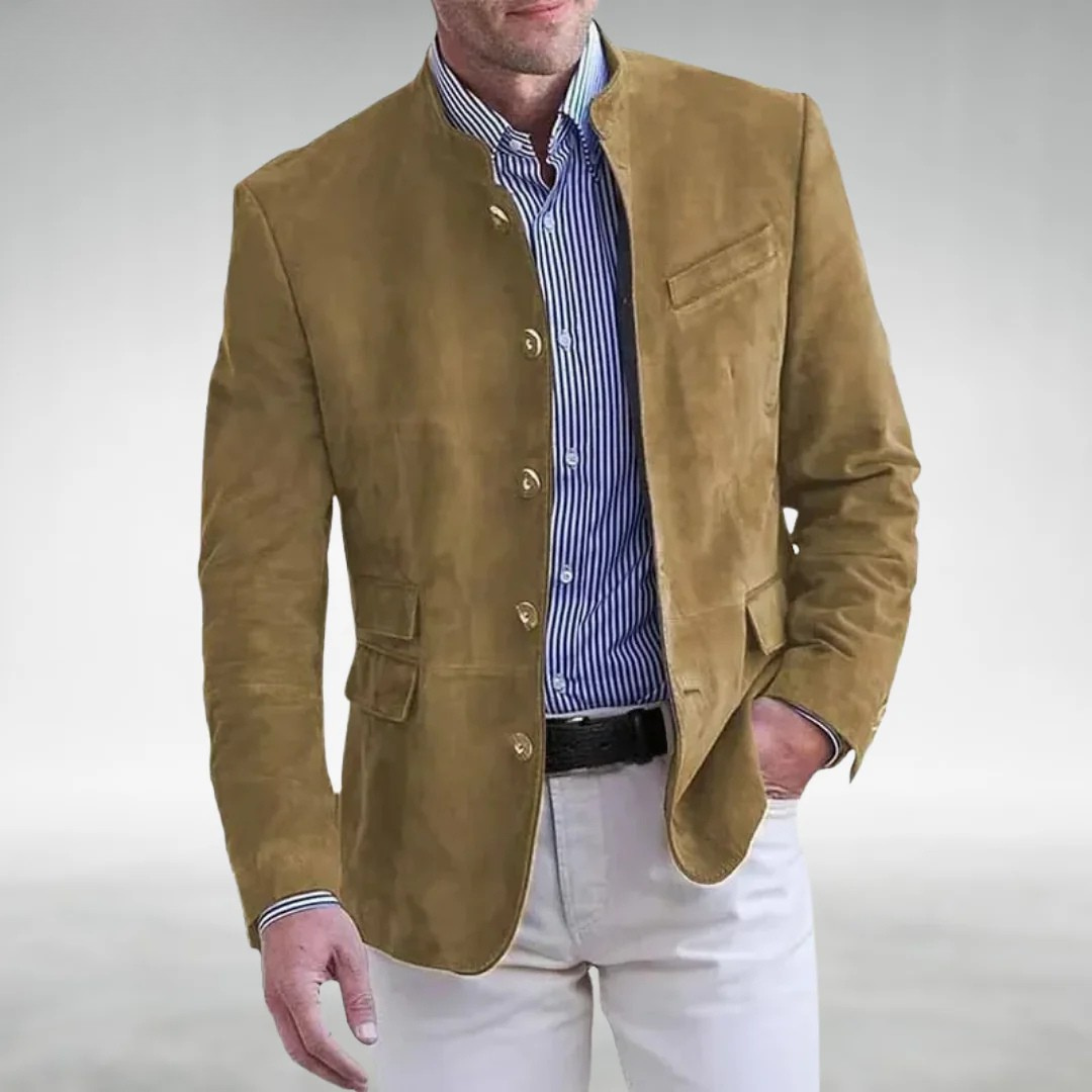 Riccardo Men’s Suede Leather Jacket – Slim Fit with Mandarin Collar