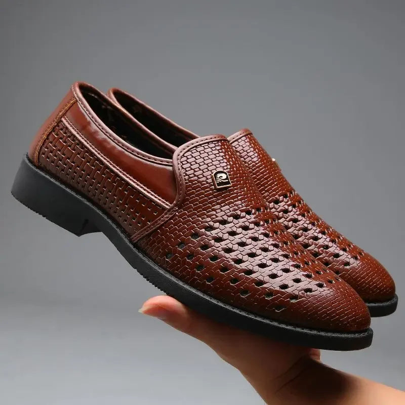 Carlo Men’s Leather Loafers – Breathable Woven Calfskin with Flexible Sole