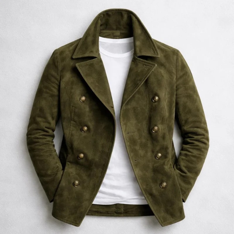 Roderick Men’s Pea Coat – Tailored Suede Jacket