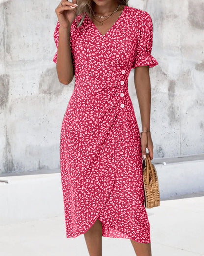 Maya Midi Dress – Vintage-Inspired V-Neck with Wrap Silhouette