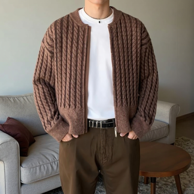 Lando Men’s Zip Cardigan Sweater – Soft Cable Knit Cardigan