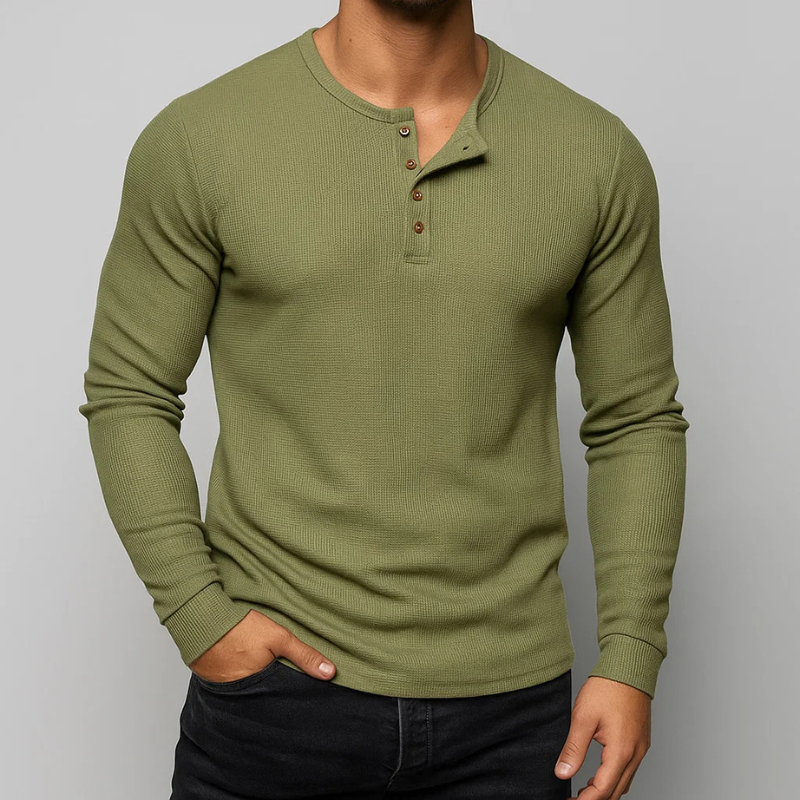 Miguel Men’s Long Sleeve Shirt – Breathable Waffle Knit Cotton Henley Pullover