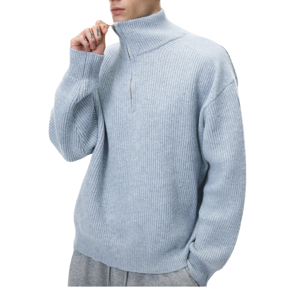Everwarm Unisex Quarter-Zip Sweater – Relaxed Fit High-Neck Knitwear Jumper