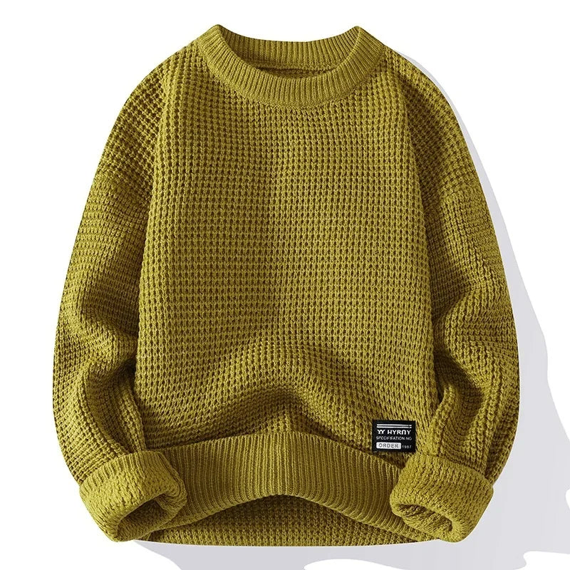 Brisbane Men’s Knit Sweater – Waffle Ribbed Trim Crewneck Sweater