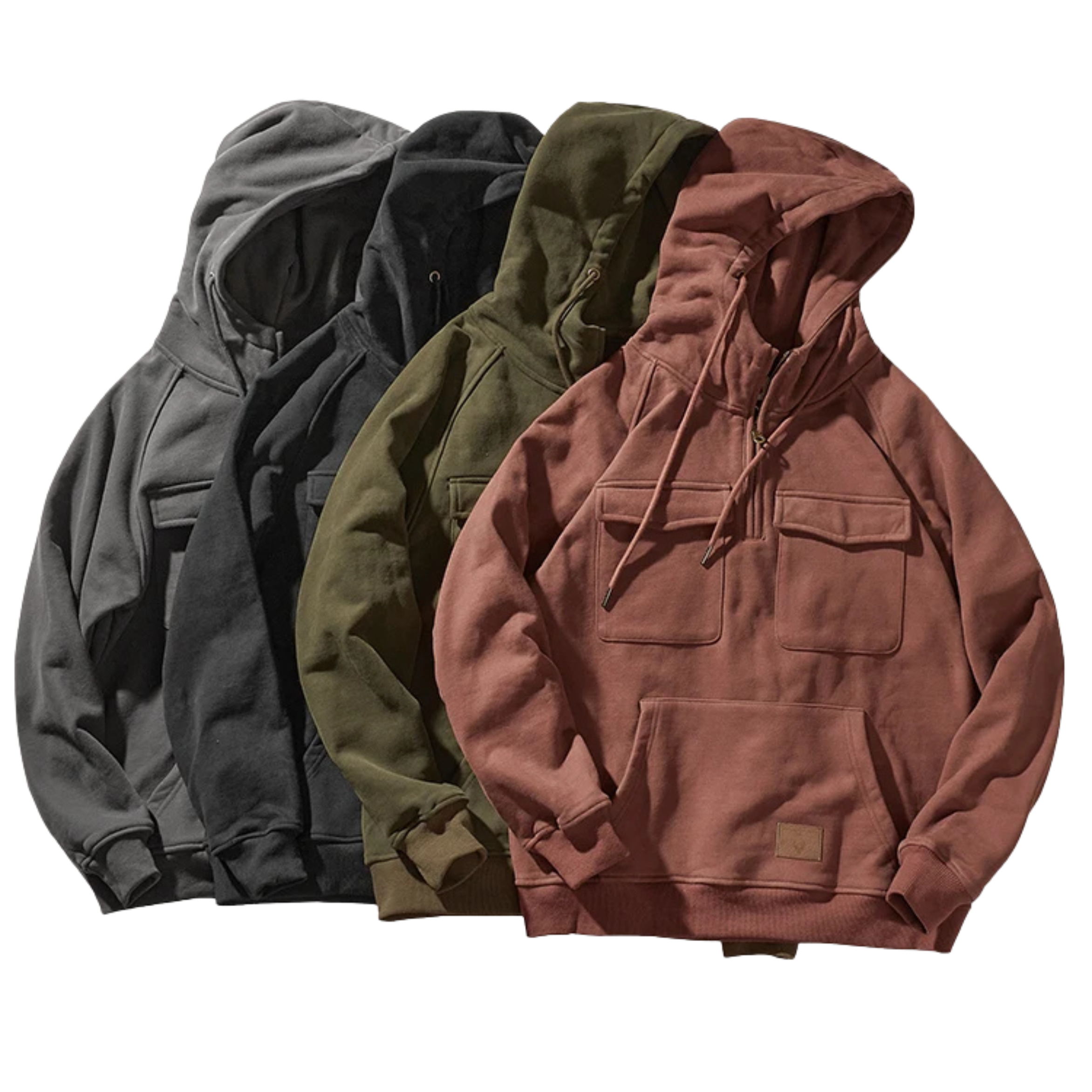 Deluca Men’s Quarter-Zip Hoodie – Sueded Fleece with Cargo Pockets